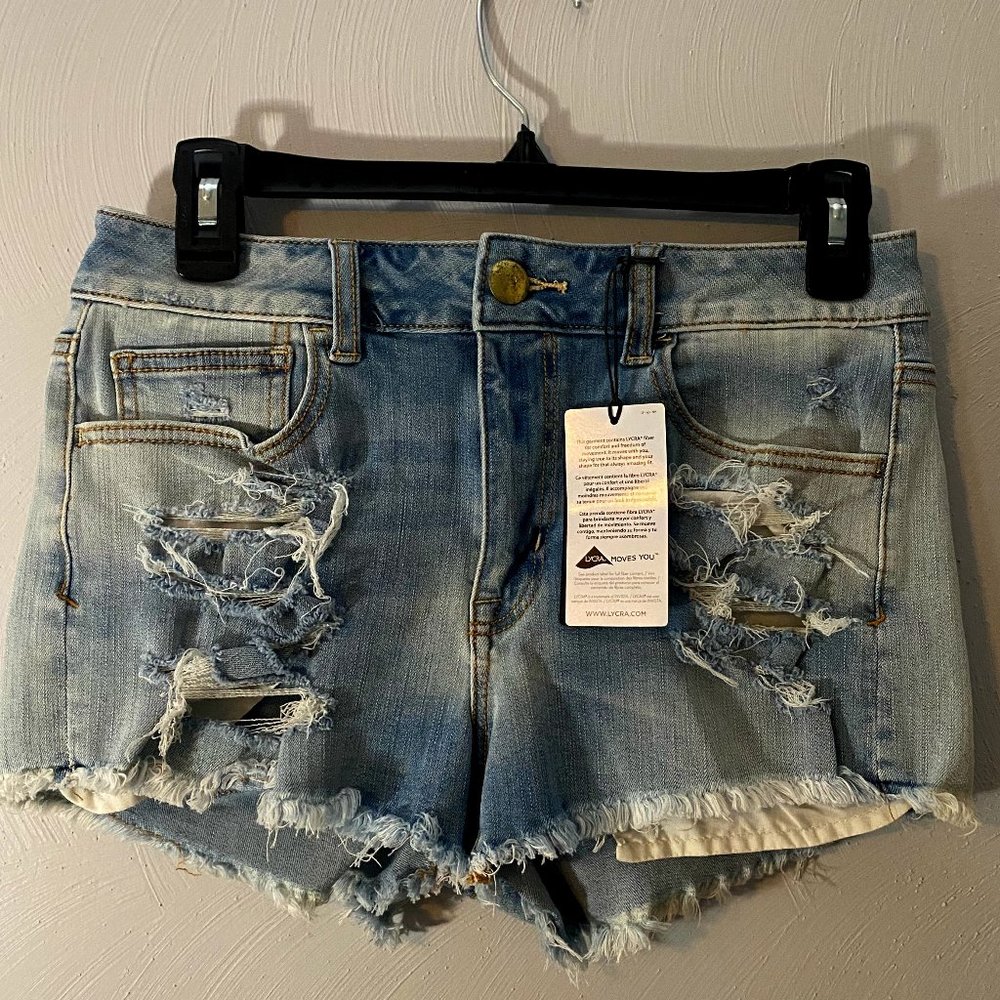 AEO Denim Hi-Rise Shorts (light wash)